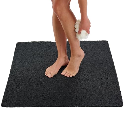 Square Shower Mat - Non Slip Shower Mats for Inside Shower - Extra Large 31x31 Shower Floor Mat Non Slip - Square Bath Mat for Shower - Secure Anti Slip Loofah Shower Bath Mat (31x31 Black)