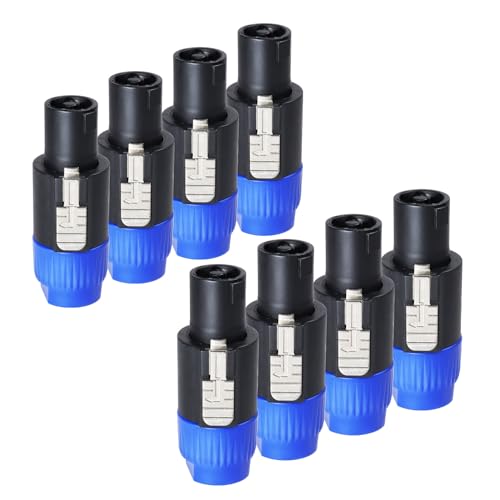 Pack of 8 NL4FC Speakon Connectors, 8pcs 4 Pole Speak-ON Connector with Twist Lock, Compatible NL4FX, NLT4X, NL2FC Adapter for Amplifier to Speaker Interconnect Plug (Blue)