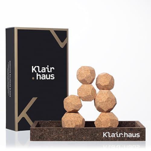 KLAIRHAUS - Office Desk Accessories - Desk Decor for Women and Men - Handmade Cork Stacking Blocks - Modern Office Decor - Fun Desk Accessories - Home Office Decorations - Zen Executive Desk Toys