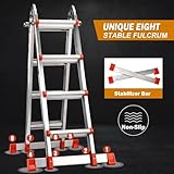 Soctone Ladder, A Frame 4 Step Extension Ladder, 17 Ft with Multi Position & Removable Tool Tray with Stabilizer Bar, 330 lbs Weight Rating Telescoping Ladder for Household or Outdoor Work