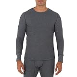 Fruit of the Loom Men's Recycled Waffle Thermal Underwear Crew Top (1 and 2 Packs), Black/Greystone Heather, Large