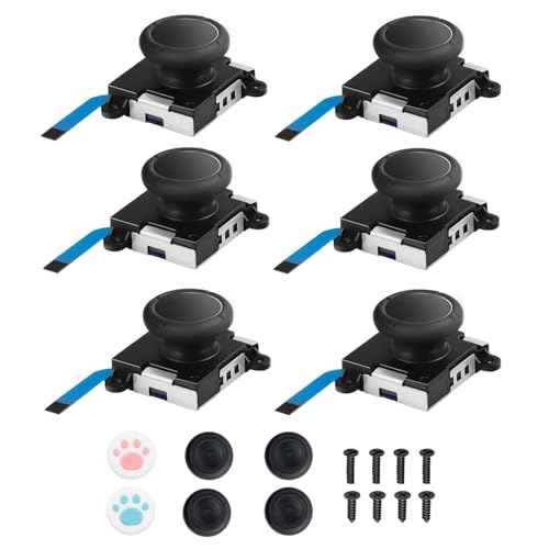 Joycon Joystick Replacement 6 Pack, Replacement Joystick Analog Thumb Stick for Switch Joy-Con Controller & Switch Lite, Left/Right Analog Joystick with Lock Buckles, Thumbstick Grips & Screws