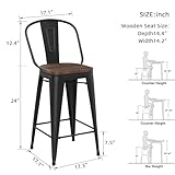 Yongqiang Barstools Set of 4 Counter Height Bar Stools for Kitchen Island Farmhouse Metal High Back Bar Chairs Wooden Seat 24" Matte Black