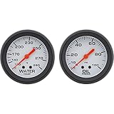 Speedway Motors 2-5/8 Inch Oil Press and Water Temp Gauge Kit, Backlit White Face, Universal Fit, Chrome Bezel, Black/Silver Bezel Options, 100° – 280° F Reading