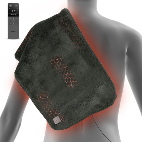Jartoo Nano Heating Pad Pain Relief, Far Infrared Heating Electric Pad for Period Cramps Back Neck, Washable,FSA HSA Eligible 12V Safe, Portable Cordless Remote 6 Heat&Time Settings (12"x24", Grey)