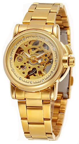 SENRUD Women's Automatic Watches Lady's Stainless Steel Skeleton Waterproof Automatic Wrist Watches Gift for Women (Gold)