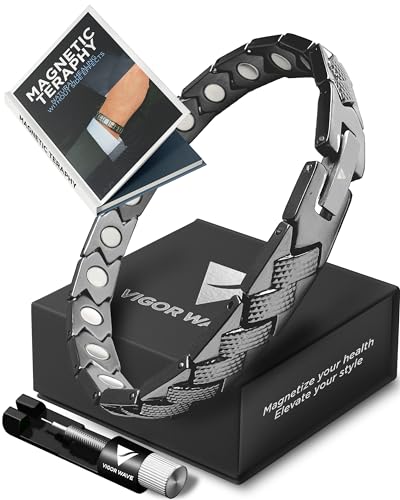 Vigor Wave® Magnetic Therapy Titanium Bracelet for Men — Unique Braided-Like Magnetic Bracelet for Relieving Pain and Improving Circulation + Premium Sizing Tool & Gift Box, Black