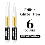 Edible Paint Pen - Edible Glitter Paint Metallic Edible Markers 6 Colors Food Paint Gold Cake Decorations Food Coloring Pen for Cookies Icing Decorating, 3ml / Pen