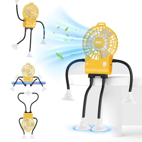 VARAI Freestyle Small Robot Fan, Fun Desk Fan with Suckers, Rechargeable Portable Fan and Phone Stand 2 in 1 for Office, Travel and Cars