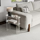 HMYHUM Narrow Acrylic Side Table for Small Spaces, 8.3" Width, Oval, Skinny Nightstand/Bedside Table for Bedroom, Living Room, Slim End Table, 2 Tier, 23.6" L x 23.6" H, Clear