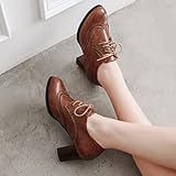 SHEMEE Women's Chunky High Heels Wingtip Oxfords Round Toe Lace Up Stacked Block Heel Vintage Brogues Pumps Shoes(Brown,US 7.5)