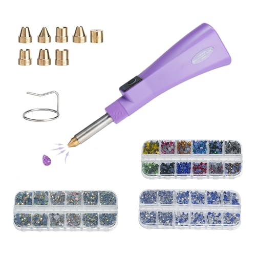 Vacuum Self-Priming Hotfix Applicator,Auto-Pickup Rhinestones,Bedazzler Kit with Rhinestones,Wand Setter Tool with 3400 PCS Hot Fix Rhinestones for Clothes,Fabric,Leather，Clothing,Hot Fix Crystals