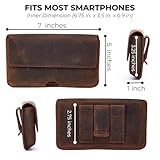 Genuine Leather Horizontal Phone Holster for Men, Horizontal Cell Phone Holder for Belt w/Magnet Closures, Handcrafted Cellphone Case for iPhone and Smartphones