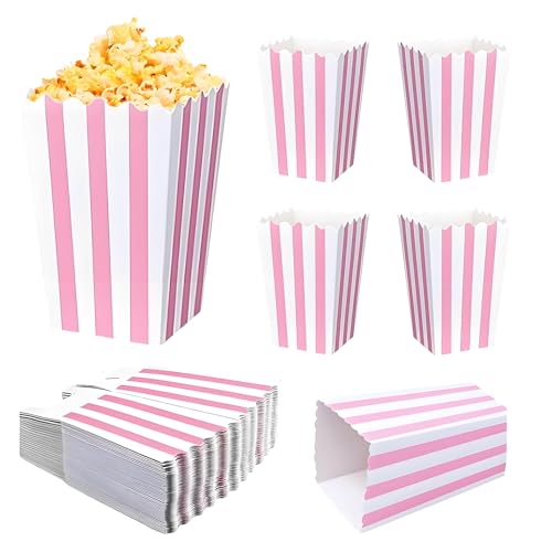 Popcorn Bags for Party (40pk) Paper Popcorn Buckets pink and White Popcorn Bags for Popcorn Machine, Movie Theater Decor Popcorn Container, Carnival Circus Party Popcorn Bowl (40 Boxes large)
