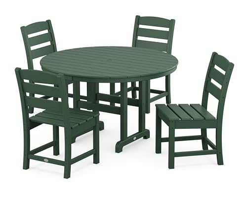POLYWOOD Lakeside 5-Piece Outdoor Dining Set, HDPE Patio Furniture Table and Chairs for 4, All-Weather Recycled Plastic, Fade-Proof Bistro Set for Deck, Garden, Backyard, Green