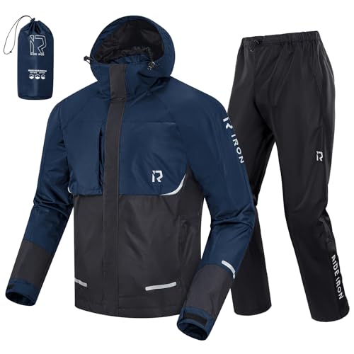 RIDEIRON Rain Suit Motorcycle Rain Gear Waterproof Jackets Pants Lightweight Durable Rainwear Outdoor Fishing Hiking for Men Women