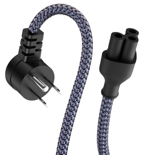 3 Prong Power Cord Replacement Braided 10Ft AC Power Cable 90°Angled, 18AWG for Dell HP LG Lenovo Asus Acer Toshiba Sony Laptops/Notebooks Monitors Printers Scanners NEMA 5-15P to C5 Power Cable