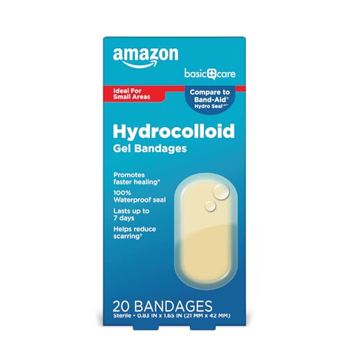 Amazon Basic Care Advanced Fast Healing Hydrocolloid Gel Bandages, 0.83 x 1.65 inches Adhesive Pads (20 Count)