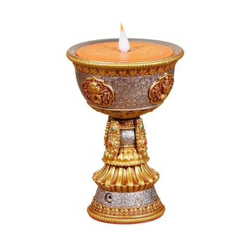 XAGMODSHN LED Simulated Flame LED Resin Lamp for Temple Ceremonies Electronic Butter Lamp Rechargeable for Buddhist