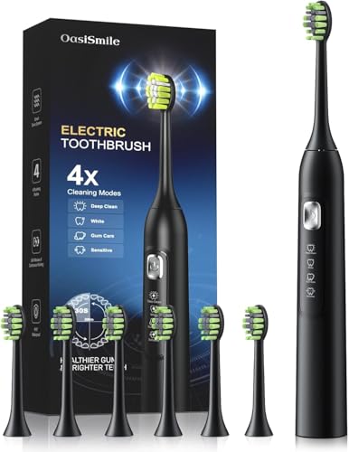 Electric Toothbrush for Adults, 42000 VPM Sonic Toothbrush with 6 Brush Heads, 4 Modes, 120-Day Battery Life, Built-in Smart Timer, IPX7 Waterproof Rechargeable Toothbrushes for Home, Travel (Black)