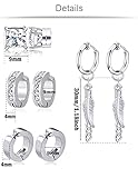 Ofeiyaa 12 Pairs Magnetic Stud Earrings Stainless Steel CZ Hoop Punk Feather Dangle Hinged Non-Piercing Earrings Clip on Magnet Earring Set for Women Men Silver Tone