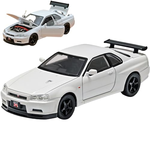 ERBADIHAGO Toy Car Skyline GTR R34 Model car 1/32 Die-cast Toy Cars Metal Model Car Toys with Light and Sound Pull Back Collectible Model for Children Age 3 + Year Old Festival Gift(White)