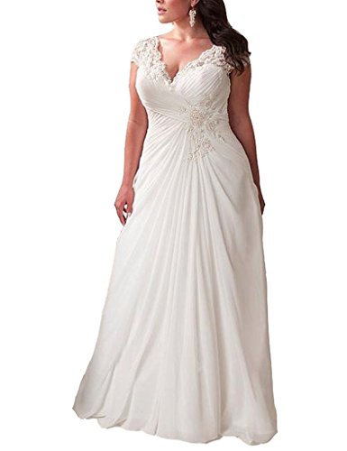 yipeisha Women's Elegant Applique Lace Wedding Dresses for Bride V Neck Plus Size Beach Bridal Gowns 18W Ivory