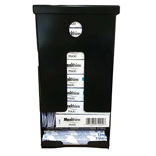 Sanitary Napkin and Tampon Dispenser, pre-Filled - Compact Version, SD7000BK-PF Free Vending Black Metal