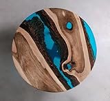 Round Coffee Table with Blue Epoxy Resin Inlay, Solid Walnut Wood Top, Black Metal Base (24" in)