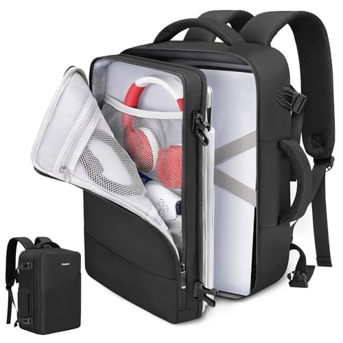 Deegotech Carrying Case Compatible with PS5/PS5 Pro/PS5 Slim, Protective Travel Bag Backpack Fits for Playstation 5 Console, Disc, Accessories and 15.6" Laptop, Black
