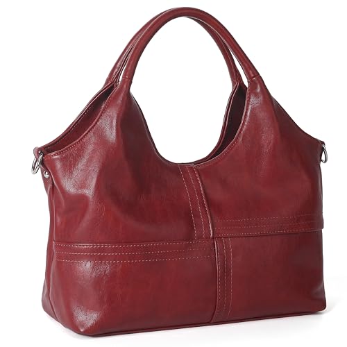 KOGTLA Vegan Leather Purses for Women with Detachable Satchel Strap, Ladies Handbags, Tote Hobo Bags with Top Handle Red