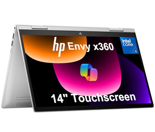 2025 HP Envy x360 2-in-1 Touchscreen Laptop (14" FHD, Intel 10-Core Core 5 120U (> i7-1355U), 8GB RAM, 512GB SSD) for Creator, Designer, Photographer, 5MP Webcam, Fingerprint, Backlit KB, Win 11 Home