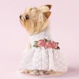 Fitwarm Luxury Rose Lace Pet Dog Weddding Dress Bride Clothes Formal Apparel, Small