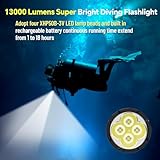 Wurrkos DL70 Dive Light,13000 Lumen Super Bright Scuba Diving Light with 4pcs Led Dive Lights,IPX8 Waterproof Dive Torch Underwater 328ft,4 Mode Night Dive Flashlight for Submarine Deep Sea Cave