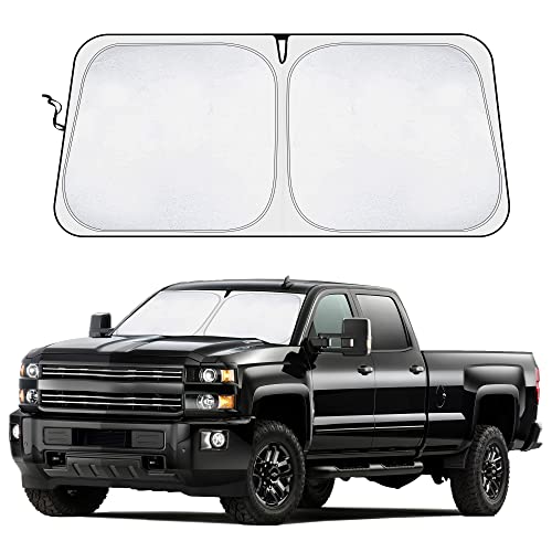 Chevrolet Silverado 2019-2024 2025 Car Windshield Compatible - EcoNour Durable 240T Foldable Polyester Sun Visor for Truck with UV Protection - Custom Fit Truck Windshield Sun Shade