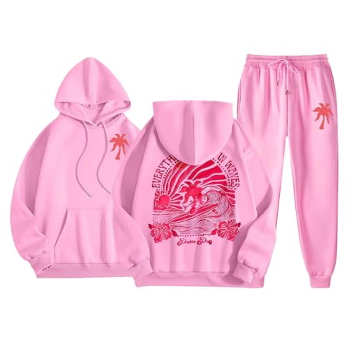 Cuuontrie Palm Puff Hoodie for Teen Girls Graphic Pink Y2K Hoodies Cute Preppy Clothes Sweatshirt Drawstring Tops