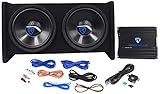 Rockville RV12.2B 1200W Dual 12" Car Subwoofer Enclosure, Mono Amplifier, Amp Kit, Deep Bass, Durable Build, Easy Install, Perfect for Car Audio Enthusiasts