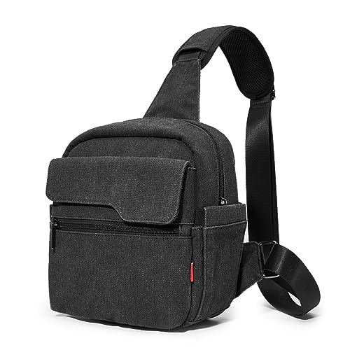 Cwatcun Camera Sling Bag Compact Small Camera Case, Waterproof Canvas Crossbody Camera Bag with Rain Cover, Travel Photography Bag for Canon, Nikon, Sony, Fuji DSLR/SLR/Mirrorless Cameras, Lens