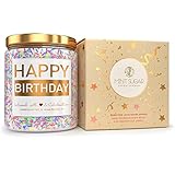 Happy Birthday Candle - Vanilla Birthday Cake Scent with Sprinkles Cute Birthday Gifts for Women Ideas, Made in USA, 9 oz - Cool Unique Bday Gift for Her, Best Friend, Men