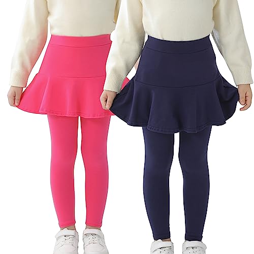 StyleSavvy Trendy Girls' Leggings with Skirt - 2 Pack of Cotton Ruffle Skirt Pants for Kids Navyblue Rosered for 4 Years