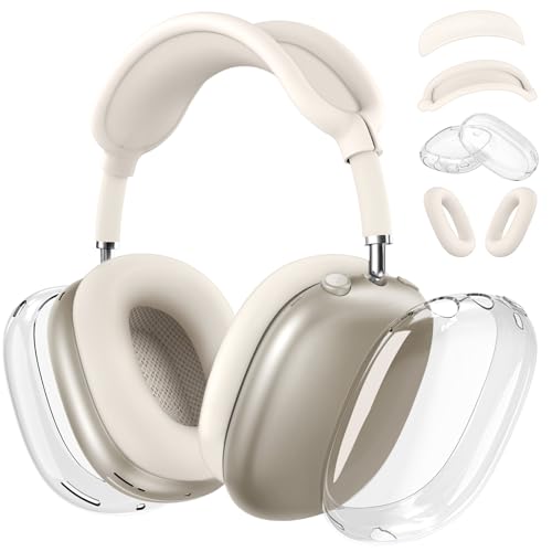 [4 in 1] Silicone Case Cover for AirPods Max, Clear Soft TPU Ear Cups Cover/Ear Pad Case Covers/Headband Covers Transparent Accessories for Apple AirPods Max (2024/2020)(USB-C/Lightning), Stone