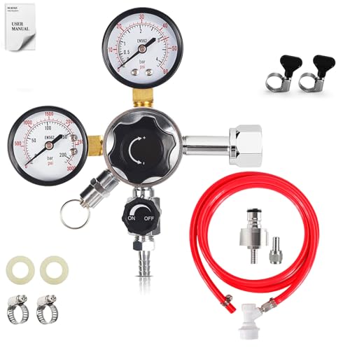 Hgkeke 5.5ft 5/16 Co2 Gas Line Tubing for Kegerator Assembly with stainless steel carbonator cap carbonation cap for soda bottle, Ball Gas Lock and CO2 Regulator Beer Keg Regulator