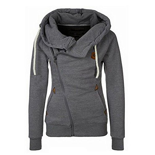 Newbestyle Womens Hoodies Oblique Zipper Fleece Sweatshirts Warm Lightweight Jacket Top with Pocket Dark Grey S