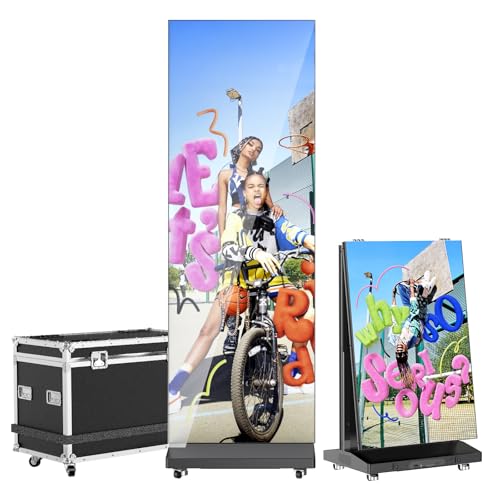 80 Inch LED Digital Signage Display, Foldable Seamless Stitching Kiosk, P1.86 GOB LED Screen Poster with Flight Case, Commercial Advertising Display for Events, Rentals and Weddings (Black, 1 Unit)
