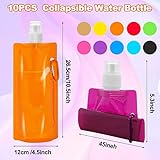 10 Pcs Collapsible Water Bottle 480ml,Leak Proof Water Bottles with Carabiner,Foldable Water Bottle BPA Free,Reusable Drinking Water Bags with Clip,Travel Water Bottles for Travel Gym Camping Hiking