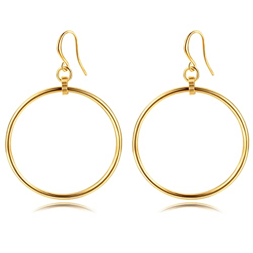 YKKZART Gold Dangle Earrings 14k Gold Plated Big Circle Dangle Earrings Minimalist Lightweight High Polished Tube Hoop Drop Dangle Earrings for Women Valentine's Day Earrings Gift