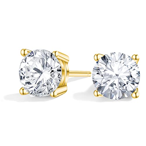 Anbamahong Synthetic Moissanite Earrings Imitation Diamond 925 Sterling Silver Studs for Men Women Jewelry Gifts (1 CTW (Yellow Gold))