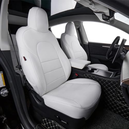EKR Model 3 Seat Covers for Tesla Model 3 2017-2023 Standard,Long Range,Seat Cover Full Set,Waterproof Seat Cushion Leather (White)
