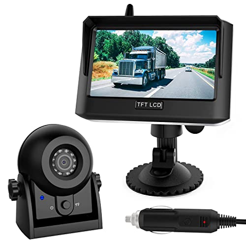 MHCABSR Magnetic Wireless Trailer Backup Camera System, 4.3inch TFT LCD Monitor & IP68 Waterproof Rechargeable Rear View Camera, Easy to use for Trucks/Campers/SUV/Cars(MS-348)