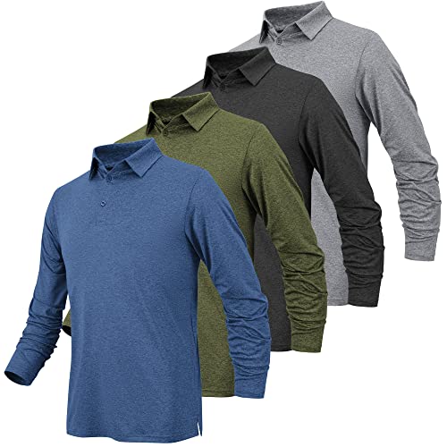 BALENNZ Long Sleeve Polo Shirts for Men - Moisture Wicking Quick Dry Golf Polos - Athletic Long Sleeve Golf Shirts 4CL